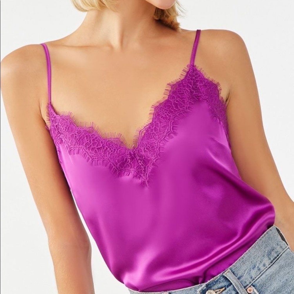 Forever 21 contemporary purple lace silk tank
